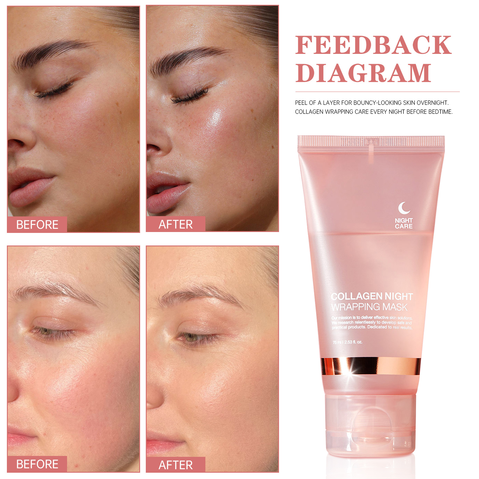 Wholesale Korean Hydrolyzed Collagen Overnight Wrapping Peel Off Facial Peel-off Face Mask Poreless Glass Skin Mask – detail 2